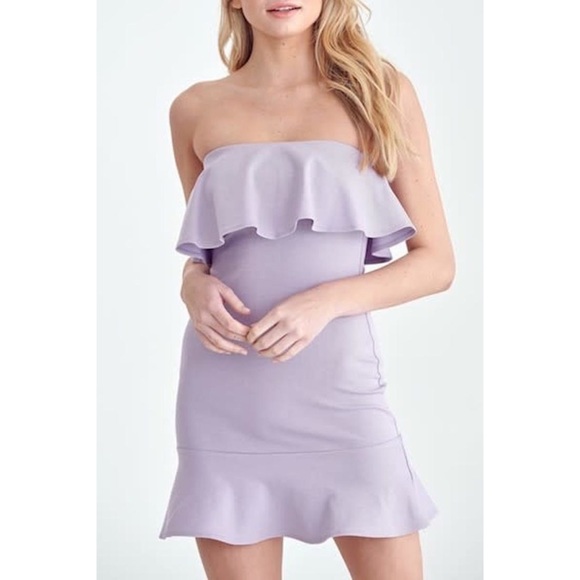Lilac Strapless Ruffle Mini Dress Size Large - Picture 2 of 5